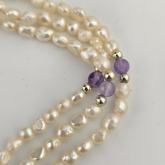 3-Strand Pearl & Amethyst Necklace and Bracelet Set – 18” & 8” - Picture 7 of 7